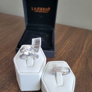 Lajerrio Sterling Silver Women's Bridal Engagement Ring Set With White Sapphire